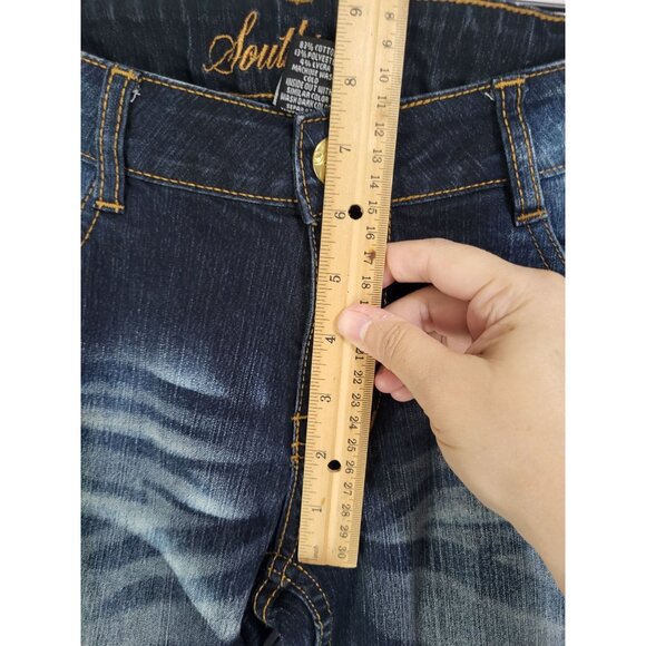 Southpole Womens Y2K Bootcut Jeans SZ 9 Blue Denim Gold Embroidered Rose Detail - Picture 9 of 12
